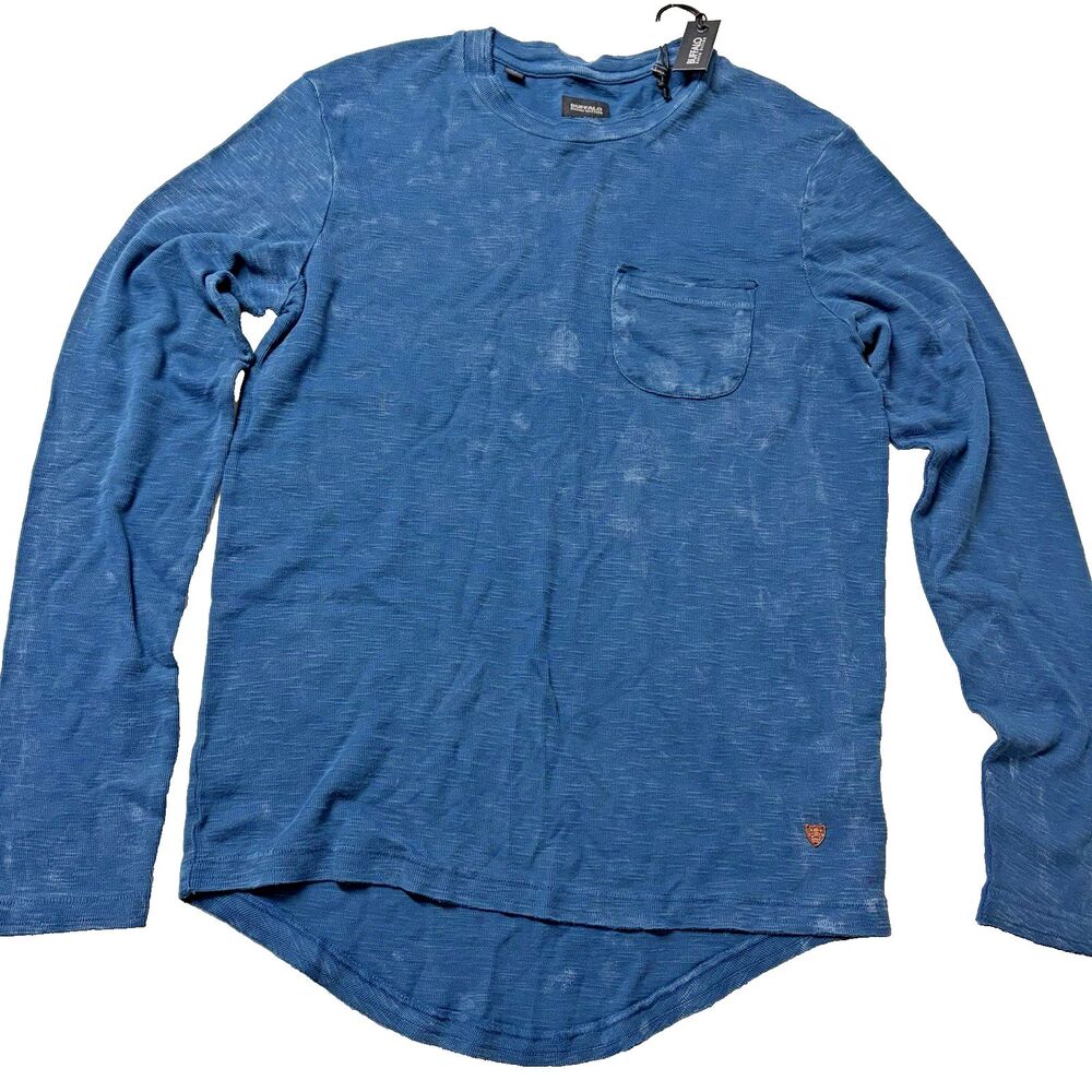 NWT Buffalo David Britton Men's Long Sleeve Top Tee ~ Azul Blue ~ Size Small ~